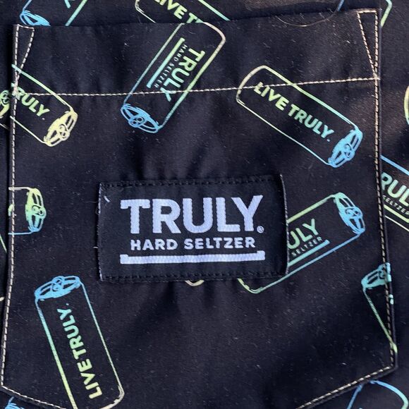 Truly Shirt Mens Large Black Hard Seltzer Button Up Drinking All Over Print - Picture 4 of 11